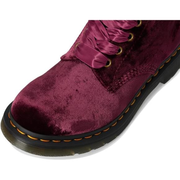 Dr. Martens Women’s Vegan 1460 Pascal Velvet Boots – 8-Eye Lace-Up Combat Boot 7 - Picture 2 of 9